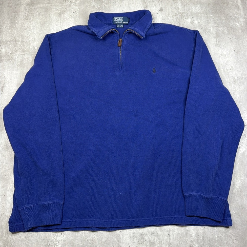 Vintage Polo Ralph Lauren Quarter Zip Pullover Sweatshirt Blue Cotton Men's XL